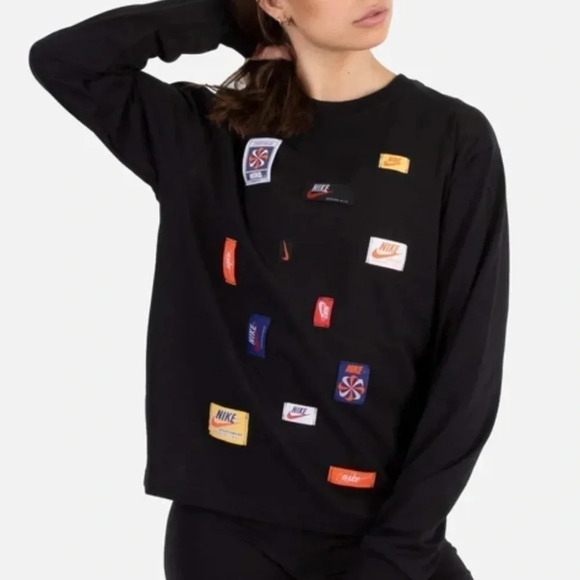 Vintage Nike Tags ICON CLASH LONG SLEEVE CREW NECK TOP BLACK 2008 XS RARE HTF - Picture 1 of 12
